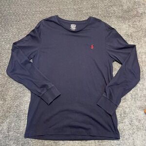 Polo Ralph Lauren Mens Long Sleeve Custom Fit Crew Neck Navy Red Logo  Large